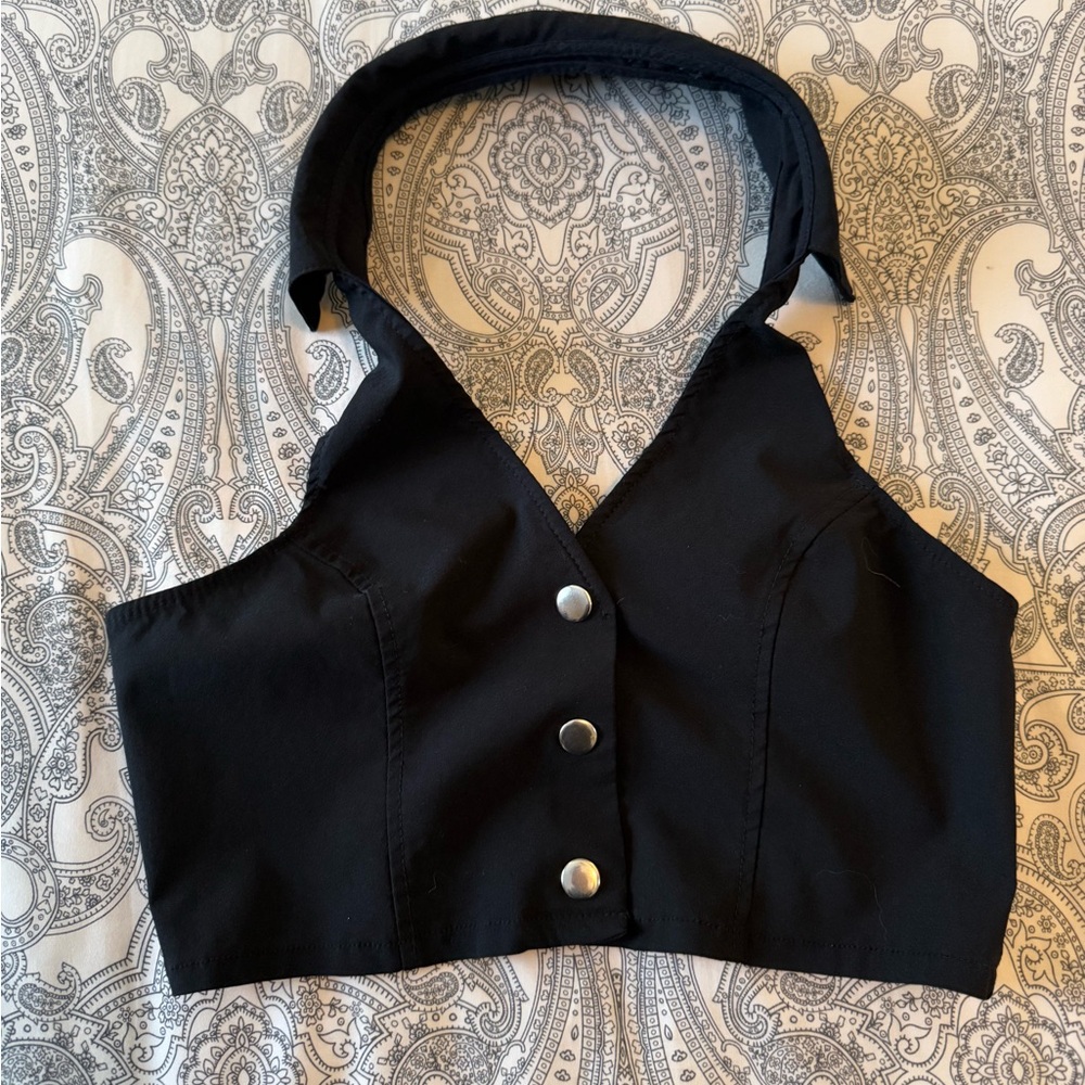 Divided Black Halter Top Ladies Small